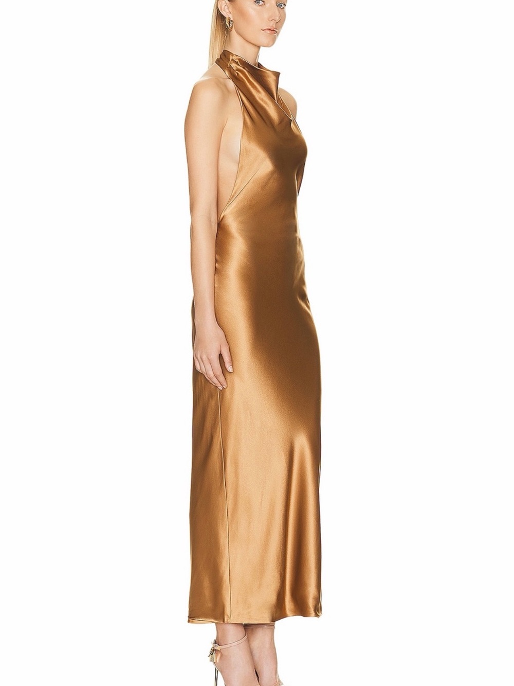 AEXAE Silk Backless Maxi Dress in Light Brown - Picture 4 of 12